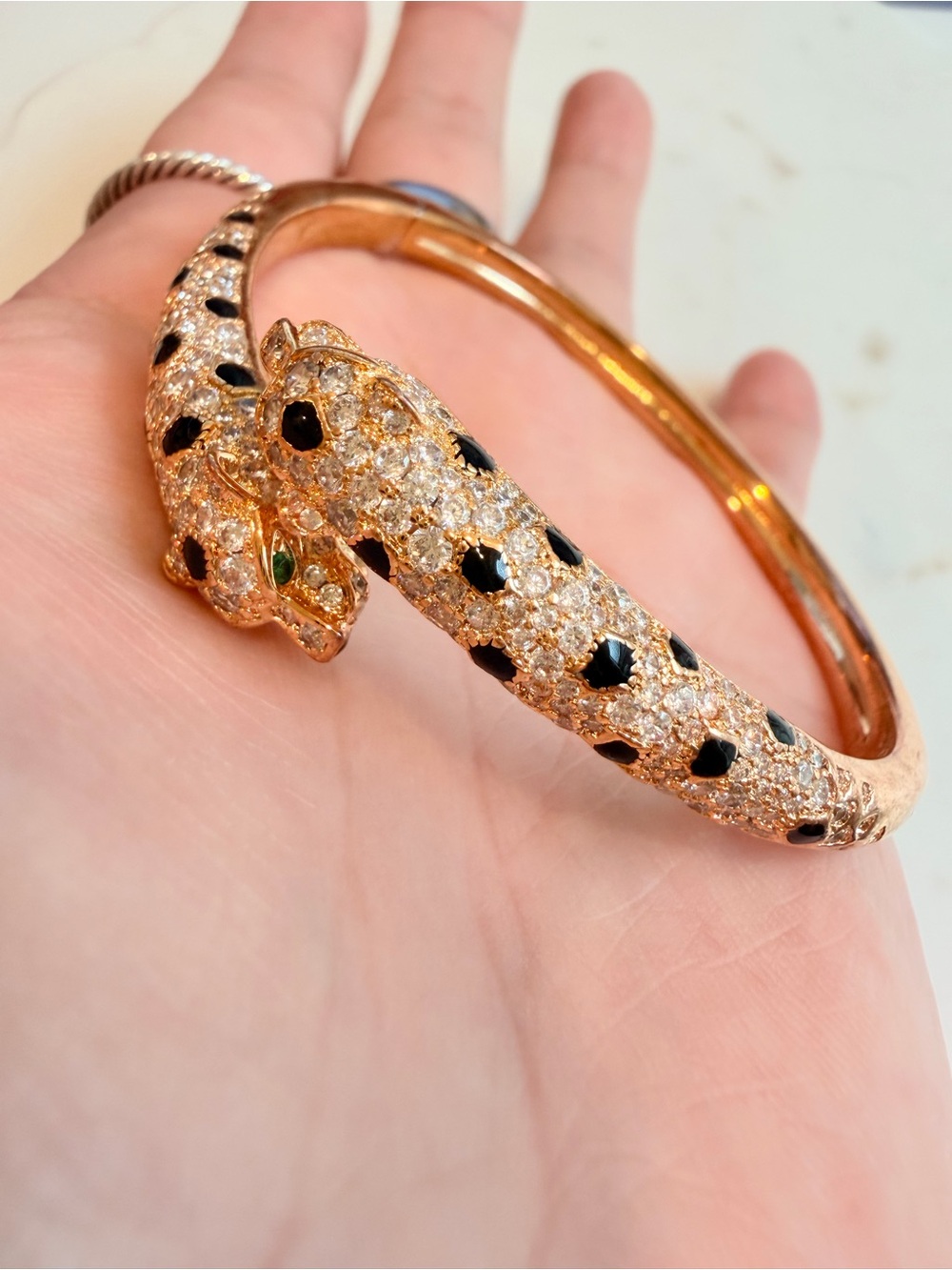 18K Gold Plated Double Panther Bangle Bracelet – Pavé Statement Jewelry